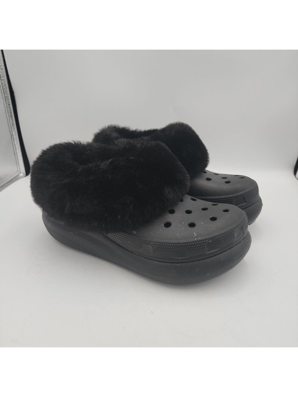 Crocs Furever Crush Black Fur Lined Clogs Shoes Womens 7 /Mens 5